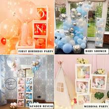 Cajas de Globos para Decoración Shower, 4 Pieza Kit de Cajas de Globos Transparentes Blancas con 30 Letras +, Decoraciones de Fiesta para Cumpleaños Shower Niña Niño Revelación de Género - 1 - Ver 4