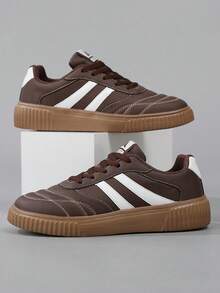 Baskets décontractées mode pour femmes, chaussures plates décontractées à lacets légères avec semelle épaisse, chaussures de sport basses multifonctionnelles - Tabac - Voir 5
