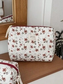 1件/3件組：綠葉與橘花圖案絎縫燈芯絨化妝包 - 旅行盥洗用品收納袋。花卉印花化妝包組，大容量，波希米亞風格，便攜設計。柔軟布料手提化妝收納袋/旅行包，適用於居家、浴室、臥室、旅行、度假和學校。臥室必需品；適合作為伴娘、母親節或生日的絕佳禮物。 - 彩色 - 查看 11