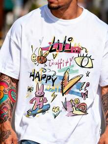 UniS1ex Graffiti T1S1Hirt, SK1ATE Bunntreet Art Print, Colorful C1Asual T1EE - Blanco - Ver 2