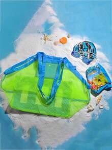 1pc Mesh Beach Bag, Toy Storage Bag, Outdoor Travel Foldable Organizer Mesh Bag, Children's Toy Storage Bag, Travel Organizer Bag, Cosmetic Bag, Vacation Organizer Bag, Suitable For Storing Children's Toys, Skincare Products, Phones, Small Items, Perfect For Travel, Beach, Bohemian Style - Blue - View 5