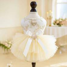 2pcs Set - Luxury Dog Wedding Dress - Elegant Embroidered Lace Tutu Dress With Matching Princess Hair Clip, Pearl Rhinestone Bow, Non-Pulling Pet Vest Dress With D-Ring, Suitable For Small Dogs & Cats To Attend Weddings, Parties And Photo Shoots - White - View 2