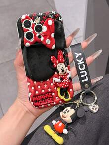 This Disney Mickey Mouse Lanyard Phone Case Is Fully Covered In TPU Material. It's Shockproof, Lightweight, And Compatible With IPhone17/16/11/13/15/15 Plus/15 Pro/15 Pro Max/12/14 Pro Max/11 Pro Max/12 Pro/12 Pro Max/13. This Phone Case Makes A Popular Birthday Gift Or Business Gift; It's Durable, Stain- And Fingerprint Resistant, And Suitable For Both Men And Women. The Set Also Includes A Mickey Mouse Phone Case And A Mickey Mouse Plush Bracelet. It's A Perfect Gift For Friends And Family. This Stylish Phone Case Is Fun, Lightweight, And Durable. IPhone17 Pro Max Phone Case, Minnie Mouse Phone Case. - trắng - Xem 3