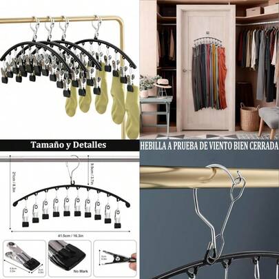 4 PCS Percha para Calcetines de Acero Inoxidable Organizador de Armario con 10 Pinzas por Unidad 40 en Total Almacenamiento Colgante Que Ahorra Espacio para Calcetines y Ropa Interior