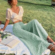 WYWH Ditsy Floral Print High Waist Wide Leg Pants - verde menta - Ver 5