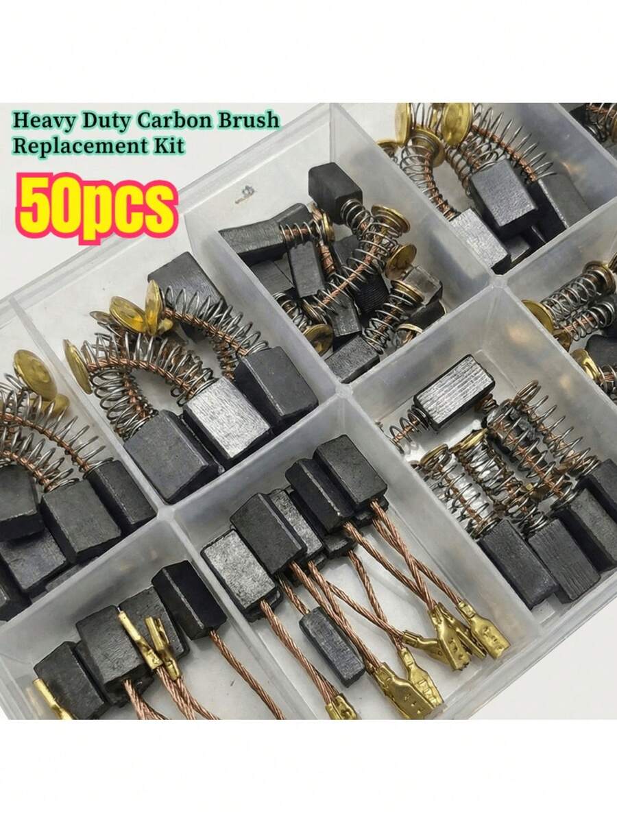 50-Piece ZUEE Heavy Duty Carbon Brush Replacement Kit With Metal Base, Suitable For Electric Drills, Sanders, Angle Grinders And Motors, Suitable For Drill And Motor Upgrades, Durable Motor Maintenance Accessories. - Carbon Brush - View 1