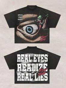 1 Camiseta Gráfica de Doble Cara Negra con Estampado de Calavera "No One Cares" (220g Algodón Puro), Cuello Redondo, Manga Corta, Camiseta Suave y Cómoda para Hombre. - Negro - Ver 6