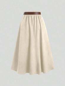 Sweetro Falda de ante marrón con diseño de solapa única, otoño/invierno - Verde militar - Ver 7