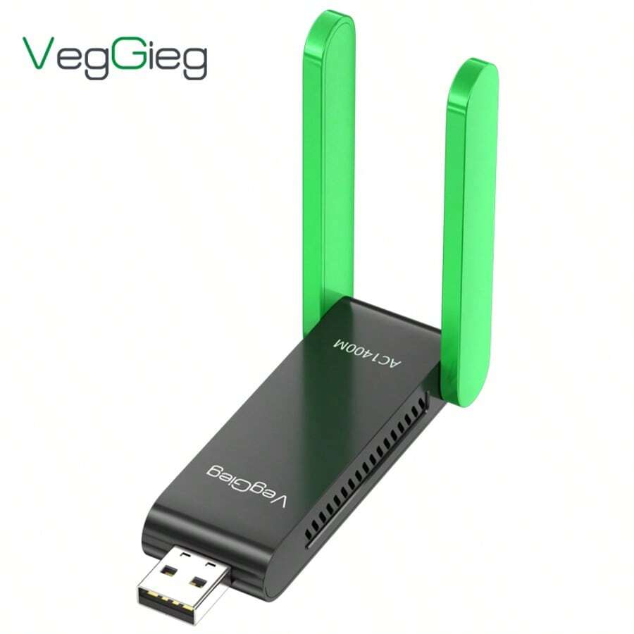 VegGieg 1400Mbps USB WiFi 接收器 雙頻 2.4G/5G 高增益 5dBi 天線 適用於桌上型電腦 筆記型電腦 PC Windows 11 10 隨插即用