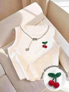 Camiseta de tirantes casual y versátil con cuello redondo y rayas para mujer - Blanco - Ver 1