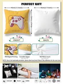 2pcs Retro Gaming Console Pattern Velvet Soft Decorative Pillow Covers, Digital Printing, Home Decor Cushion Covers For Sofa, Living Room, Bedroom, Without Pillow Insert - Multicolor - View 3