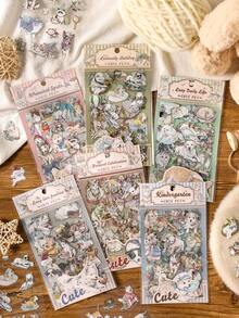6pcs Cute Animal Sticker Set, Lovely Cat & Dog Decorative Stickers, For Scrapbooking, Diary, DIY Crafts - MCDD - View 2