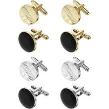 4pcs Men's Classic Color Cufflinks, Fashionable Striped Round & Square Cufflinks In Gold/Silver, Suitable For Business, Wedding, Party Gifts - Multicolor - View 4