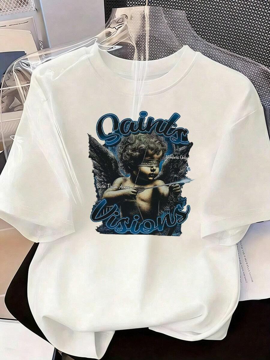 Gothic And Vintage Style Short Sleeve T-Shirt, Fashionable Short Sleeve T-Shirt For Spring And Summer 2026, Made In Mexico, 180 Grams. Cartoon Print, Couple Design, Suitable For Indoor Or Outdoor Wear. Crew Neck, Unisex, Ideal For Office And Leisure. One-Piece Pack. - WH-P631577SLNDXZGY439 - 查看 1