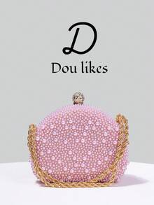 Elegante bolso de mano de noche con perlas azules en forma deágrima, bolso de mano de alta gama para vestido cheongsam, con cadena de metal, elegante bolso de fiesta para dama, adecuado pa - Rosa 3 - Ver 3