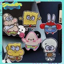 SpongeBob SquarePants 6入/1入可愛卡通燙貼刺繡補丁，衣服修補貼布，DIY裝飾背包、鞋子、筆記本、禮物盒，適合情人節與開學禮物（隨機款式），附背膠 - 彩色 - 查看 4