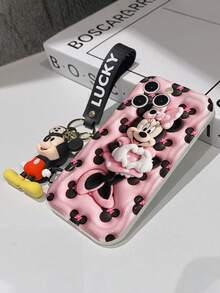Disney Mickey Mouse Clubhouse Phone Case : 3D Fluffy Pattern Border Protector Phone Soft Phone Case With A Free Cute Mickey Bracelet Chain Lanyard, Mickey, Minnie, Goofy, Donald Duck, Daisy Duck, Pluto, For Apple 17 Promax 17 Pro 16 15 14 13 12 11 Pro Max XS Max X XR Soft Cover Summer Phone Case - 白色 - 查看 7