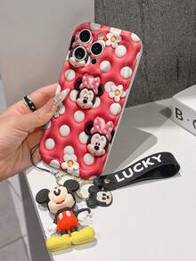 Disney Mickey Mouse Clubhouse Phone Case : 3D Fluffy Pattern Border Protector Phone Soft Phone Case With A Free Cute Mickey Bracelet Chain Lanyard, Mickey, Minnie, Goofy, Donald Duck, Daisy Duck, Pluto, For Apple 17 Promax 17 Pro 16 15 14 13 12 11 Pro Max XS Max X XR Soft Cover Summer Phone Case - trắng - Xem 4