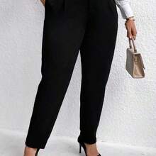 Plus Solid Slant Pocket Suit Pants Graduation,Back To School,Teacher Outfits For Women Winter Fall Autumn - Negro - Ver 2