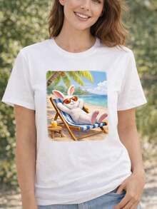 Funny Easter Bunny Beach T1S1Hirt, Relaxing VaC1Action T1EE - Blanco - Ver 2