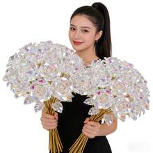 5/1件裝閃亮水晶玫瑰花束，人造水晶花製成，適用於婚禮、週年慶祝、桌面中心裝飾、情人節禮物、生日派對 - 彩色 - 查看 4