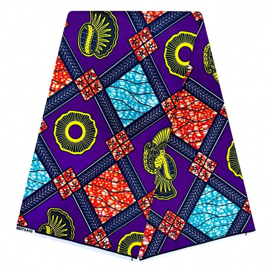 6 Yards Nigerian Traditional African Ankara Style Wax Print Fabric, Floral Geometric Pattern Cloth, Soft Printed Textile For Women Dresses, Headwrap, Skirt, Party Outfit, DIY Sewing & Handcraft Projects - Batik Fabric - View 1