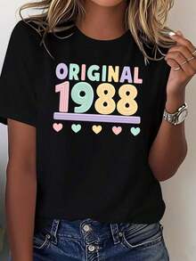Blusas Bonito Camisetas Gráficas Diseño Textual Original del Año 1988 para Mujer, 100% Algodón, Cómoda 100% Cotton Blusas Para Mujer Casual - Negro - Ver 1