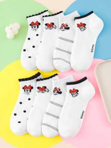 Disney 1/4/8 双装迪士尼女士短袜 - 米妮趣味卡通可爱时尚条纹波点蕾丝边 - 弹性好，适合日常穿着 - 彩色 - 查看 13