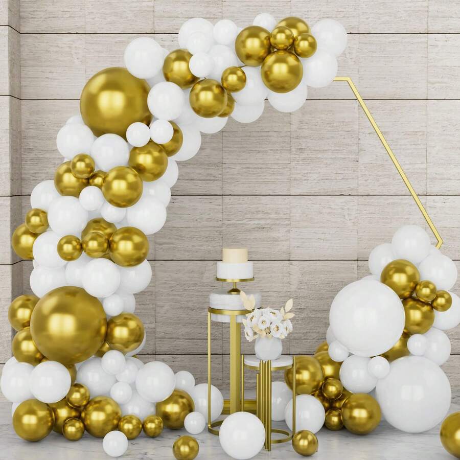 White And Gold Balloons 154pcs Different Sizes Pack Of 18 12 10 5 Inch, Latex Balloon Garland Arch Kit For Birthday Party Wedding Holiday Baby Shower Decoration - View 1