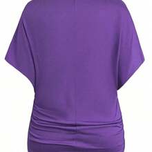 2pcs/Set Plus Size Solid V-Neck Ruffle Short Sleeve Top And Allover Print Skirt, For Summer - Burdeos - Ver 6
