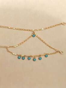 Turquoise Crystal Pendant Anklet, Fashionable Beach Jewelry Accessories For Women, Jewellery, - Gold - View 4