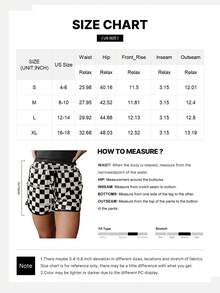 Quần short nữ cạp cao họa tiết kẻ caro đen trắng, dây rút, lưng thun, dáng rộng, phong cách casual đi biển và mặc hàng ngày cho mùa hè - Đen và trắng - Xem 4
