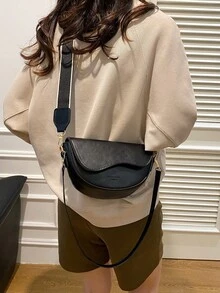 Bolso de hombro retro para mujer, bolso cruzado con correa ancha, bolso multifuncional - Negro - Ver 11