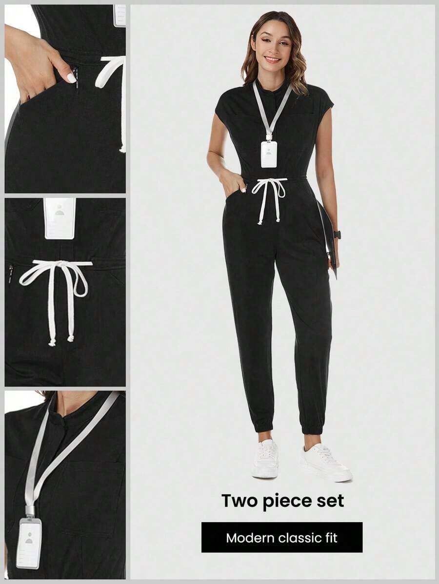 Mono de pijama verde fluorescente con bolsillos - Negro - Ver 1