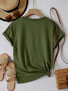 Nueva Colección 2026: Camiseta de Algodón para Mujer, Estampado Casual de Mariposas y Atrapasueños, Blanca, Manga Corta, Cuello Redondo, Corte Regular, Tela de Elasticidad Media, Algodón Ligero - Verde militar - Ver 3