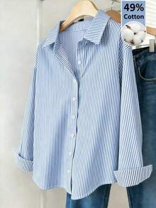 Camisa casual de mujer de un solo pecho de manga larga con hombros caídos y unicolor - Multicolor 3 - Ver 1