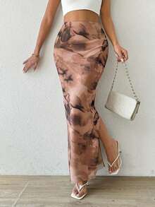Falda ajustada de malla con estampado de leopardo para mujer, ropa de otoño - Albaricoque - Ver 8