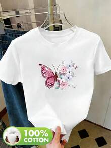 Camiseta Clásica de Manga Corta y Cuello Redondo para Mujer,% Algodón, para Primavera, Verano y Otoño - Ropa Deportiva Casual Transpirable, Blusa Básica para Uso Diario y Ocio, Camiseta de Verano - Blanco - Ver 6
