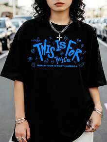 TWICE This Is For World Tour T-Shirt, Group Photo Design In Shades Of Blue, Streetwear For K-Pop Fans - Black - View 1