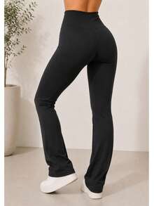 Women's Flare Ballerina Pants Plush Flannel High Waist Thermal Lined Plush - 黑色 - 查看 6