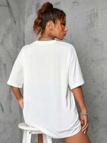 Women's Summer Tops, Tropical Print T-Shirt With The Phrase "BELIEVE", Comfortable Fit, Round Neck, Casual Top With Positive Affirmations, Spring, Summer And Autumn Clothing, Machine Washable, Ideal For Casual Wear, Suitable For Women. - 白色 - 查看 7