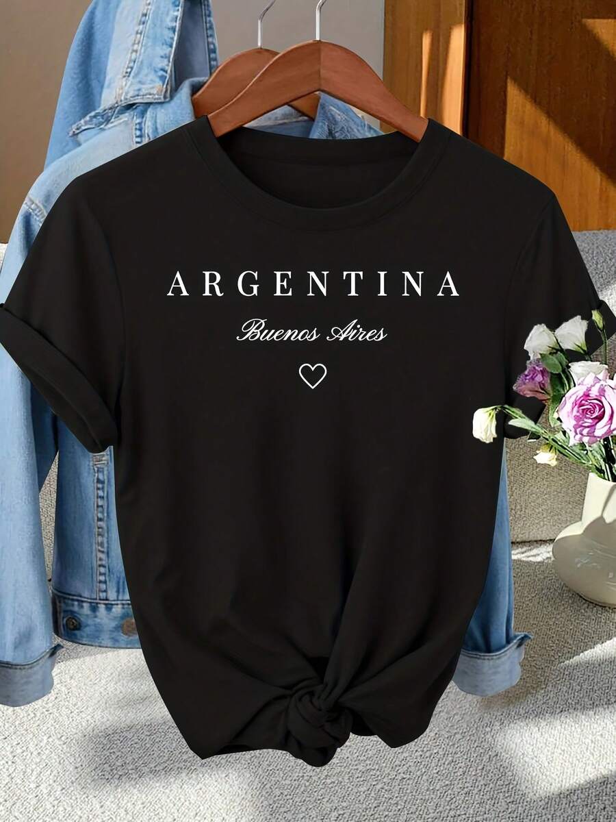 Camiseta elegante de manga corta para mujer con estampado 'Buenos Aires' para el 'Día de la Soberanía Nacional Argentina', perfecta para el uso casual, los desplazamientos, las vacaciones y el estilo vintage cotidiano, disponible en tallas S-XXL