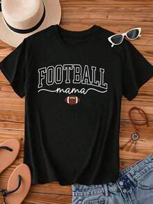 1 Piece "Football Mama" T-Shirt For Women, Casual, Short Sleeve, Graphic Print, For Football Fans, Gift For Mom, White, 180g, 100% Soft Cotton. - 白色 - 查看 10