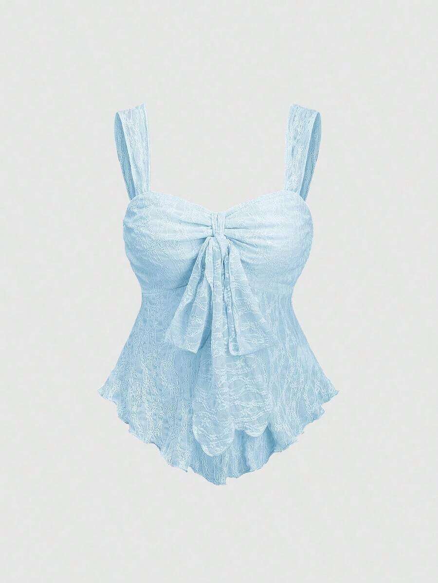 Top corto tipo tubo con lazo y estampado texturizado - Azul - Ver 1