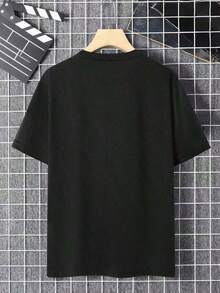Manfinity Dauomo Hombre Verano letra impresa cuello redondo manga corta camiseta casual - Negro - Ver 2