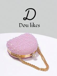 Elegante bolso de mano de noche con perlas azules en forma deágrima, bolso de mano de alta gama para vestido cheongsam, con cadena de metal, elegante bolso de fiesta para dama, adecuado pa - Rosa 3 - Ver 6