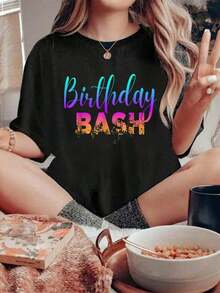 Camiseta Vintage 100% Algodón para Fiesta de Cumpleaños, Camiseta Familiar a Juego para Equipo de Cumpleaños, Camiseta de Fiesta, Tops de Verano para Mujer, Modaropa de calor mujer - Negro - Ver 1