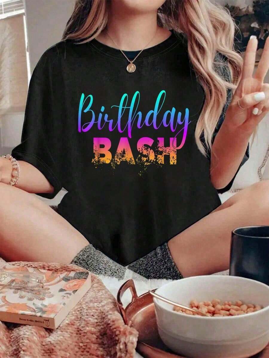 Camiseta Vintage 100% Algodón para Fiesta de Cumpleaños, Camiseta Familiar a Juego para Equipo de Cumpleaños, Camiseta de Fiesta, Tops de Verano para Mujer, Modaropa de calor mujer - Negro - Ver 1
