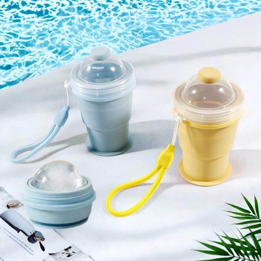 1 pieza Vaso plegable portátil de silicona para bolas de hielo, vaso con pajita para bolas de hielo grandes de bricolaje, viene con vaso de agua - Multicolor - Ver 1