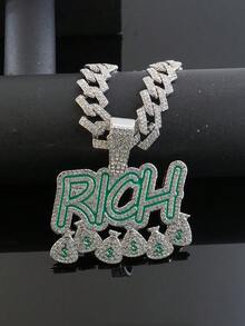 男士全閃亮 RICH 吊墜套組 鏈 藍色錶盤手錶 嘻哈冰鑽街頭風珠寶套組 男士派對禮物 生日禮物 - RICH首飾套裝 - 查看 7